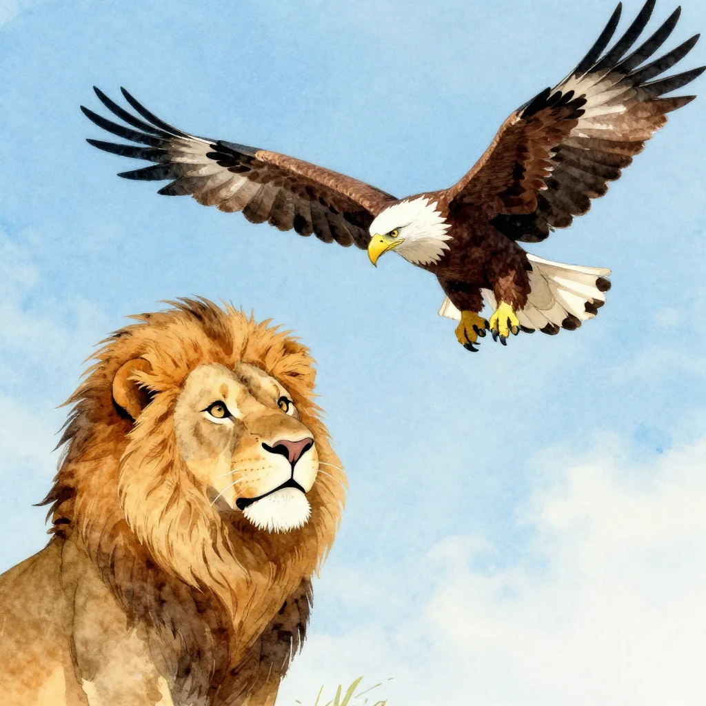 A friendly, leader-like lion looking confidently towards a p...