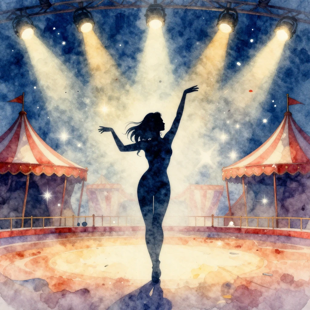 Watercolor style. A silhouette of a graceful woman standing ...