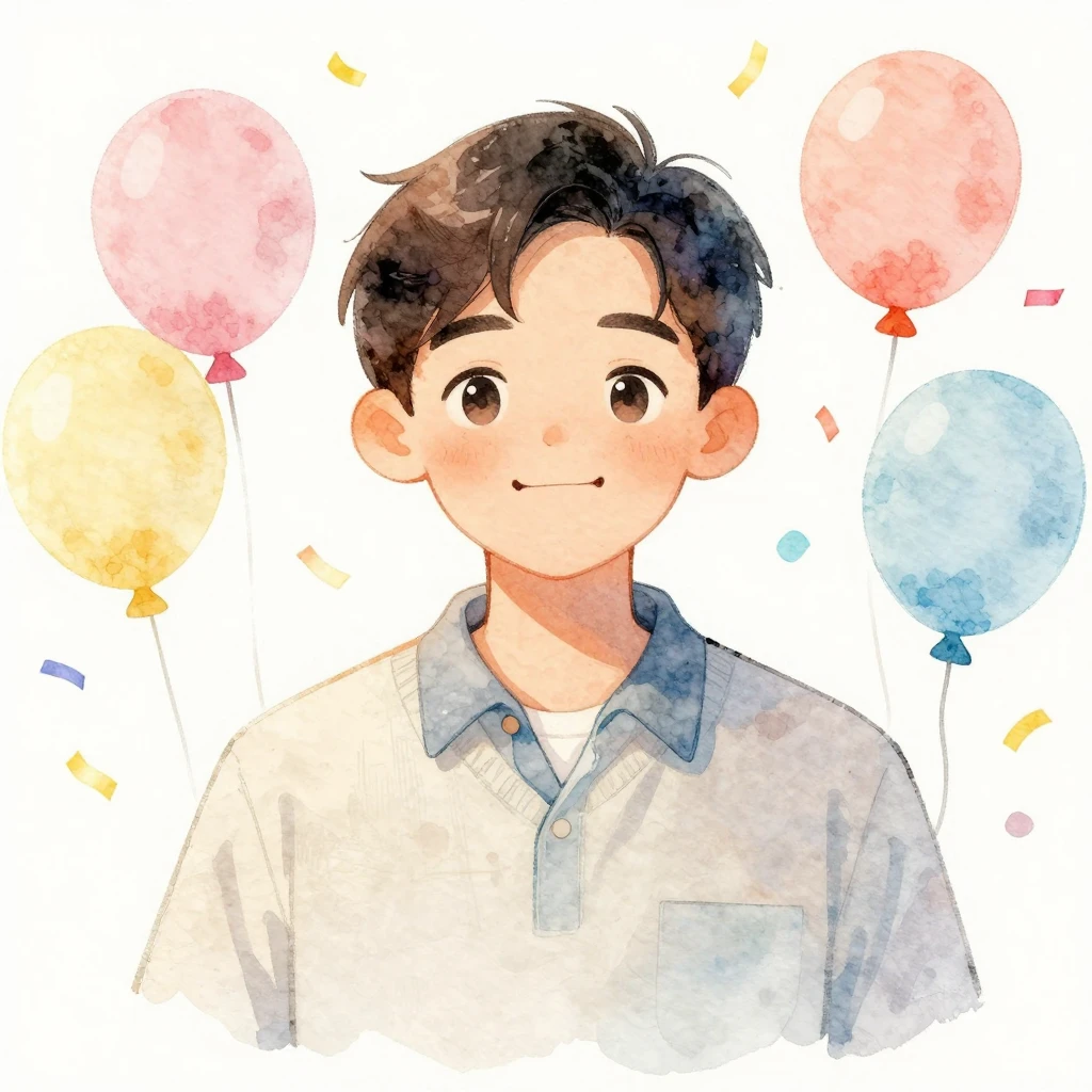A warm watercolor illustration of a father figure smiling, s...