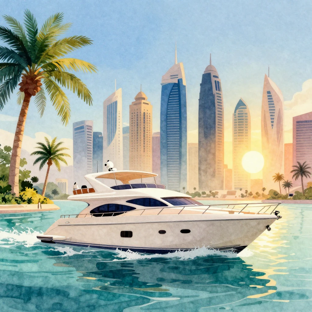 Vibrant watercolor illustration of a luxurious yacht sailing...