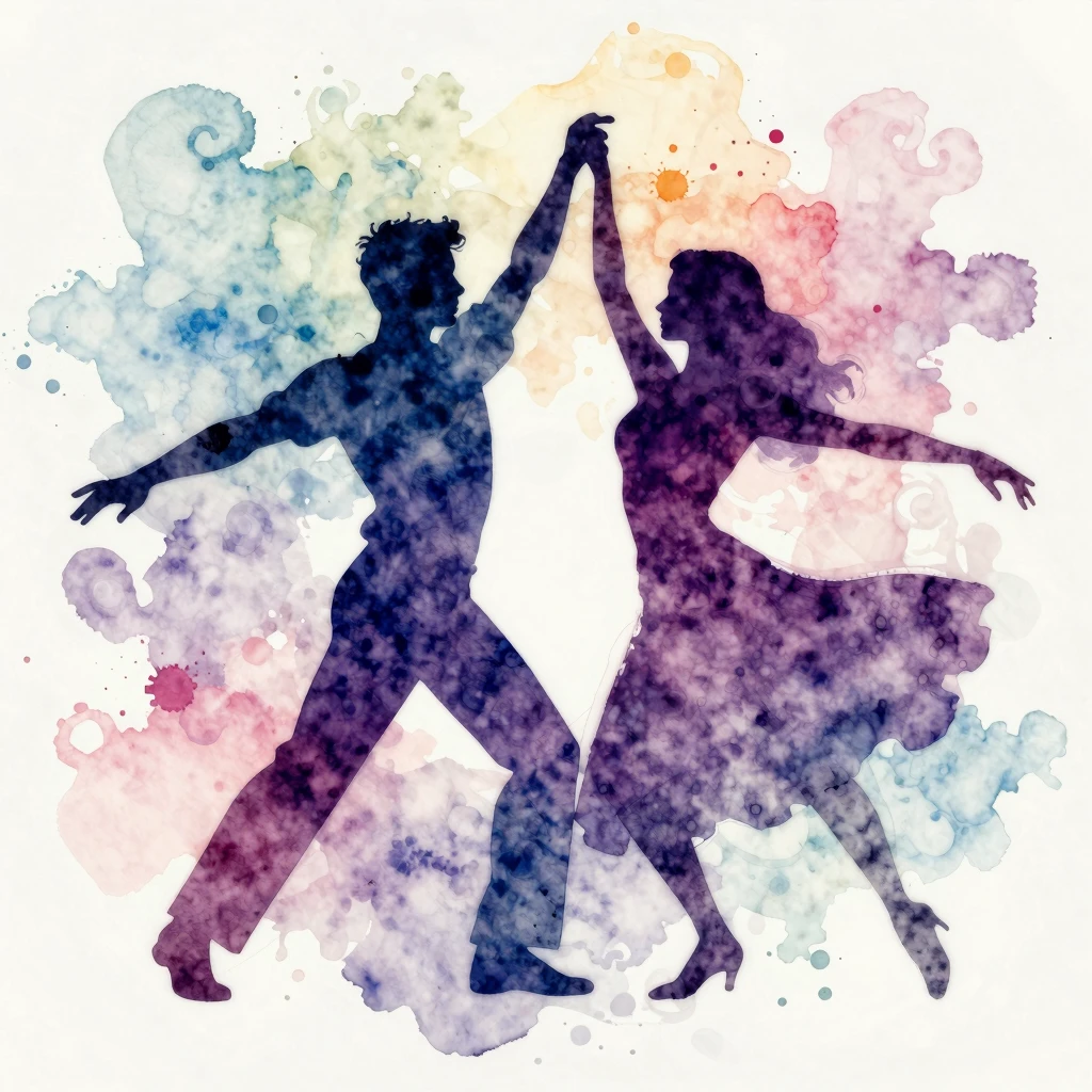 Vibrant watercolor style. Two silhouettes, one male and one ...