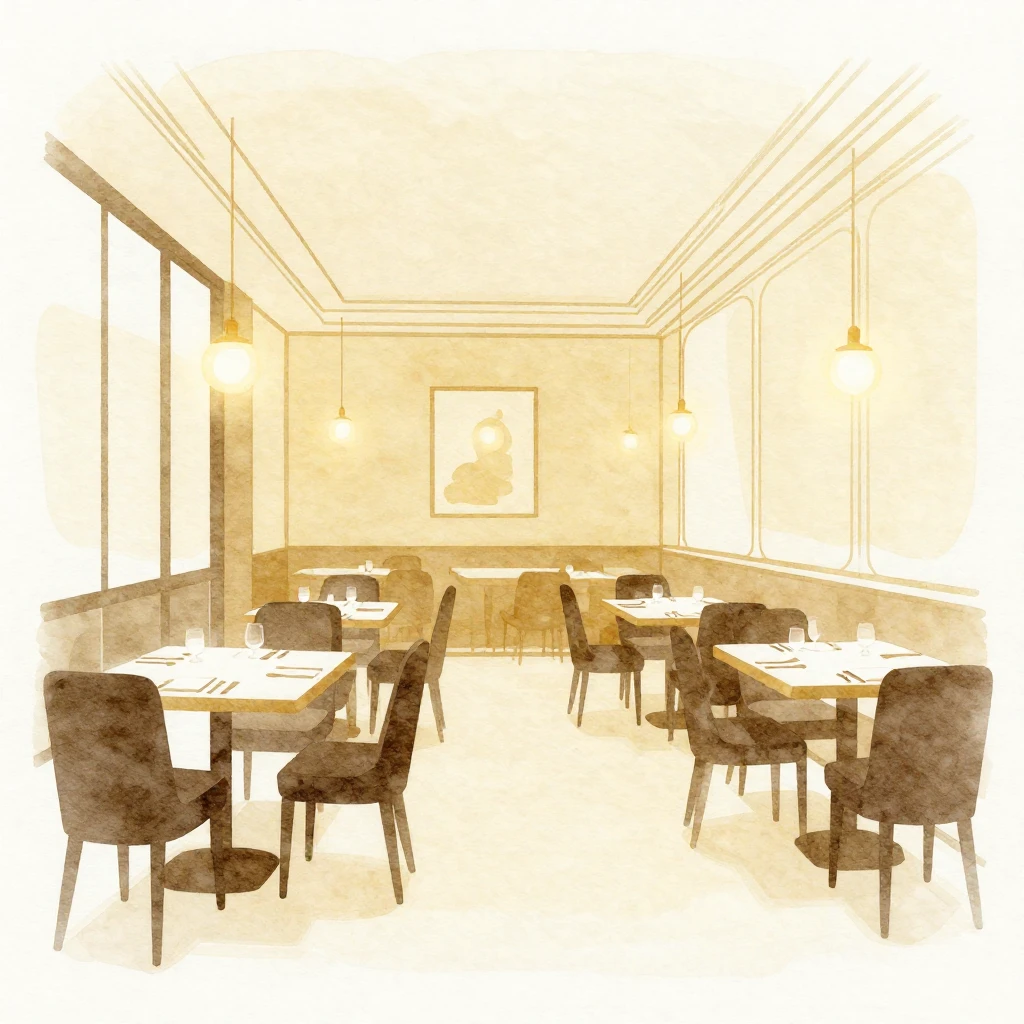 A stylish silhouette of a grand restaurant interior in water...