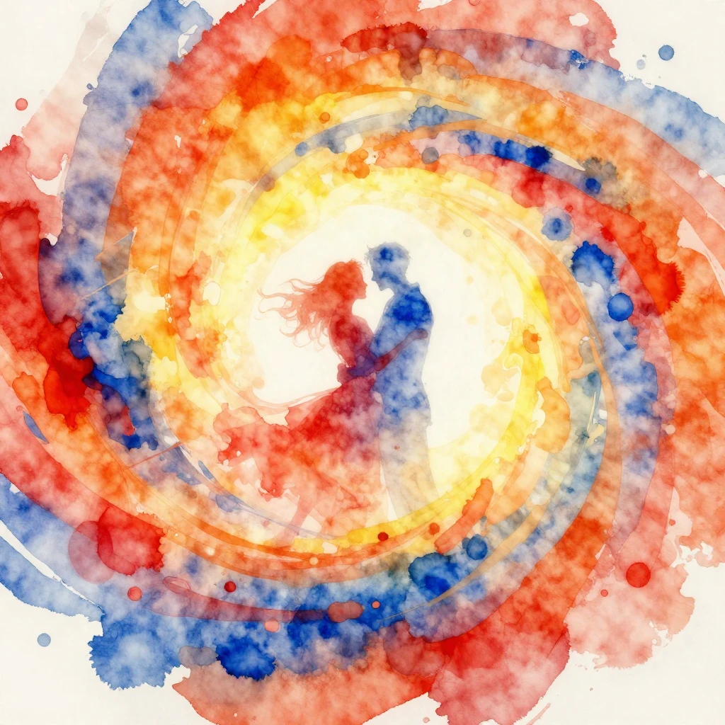 A vibrant, abstract watercolor illustration. A swirling vort...