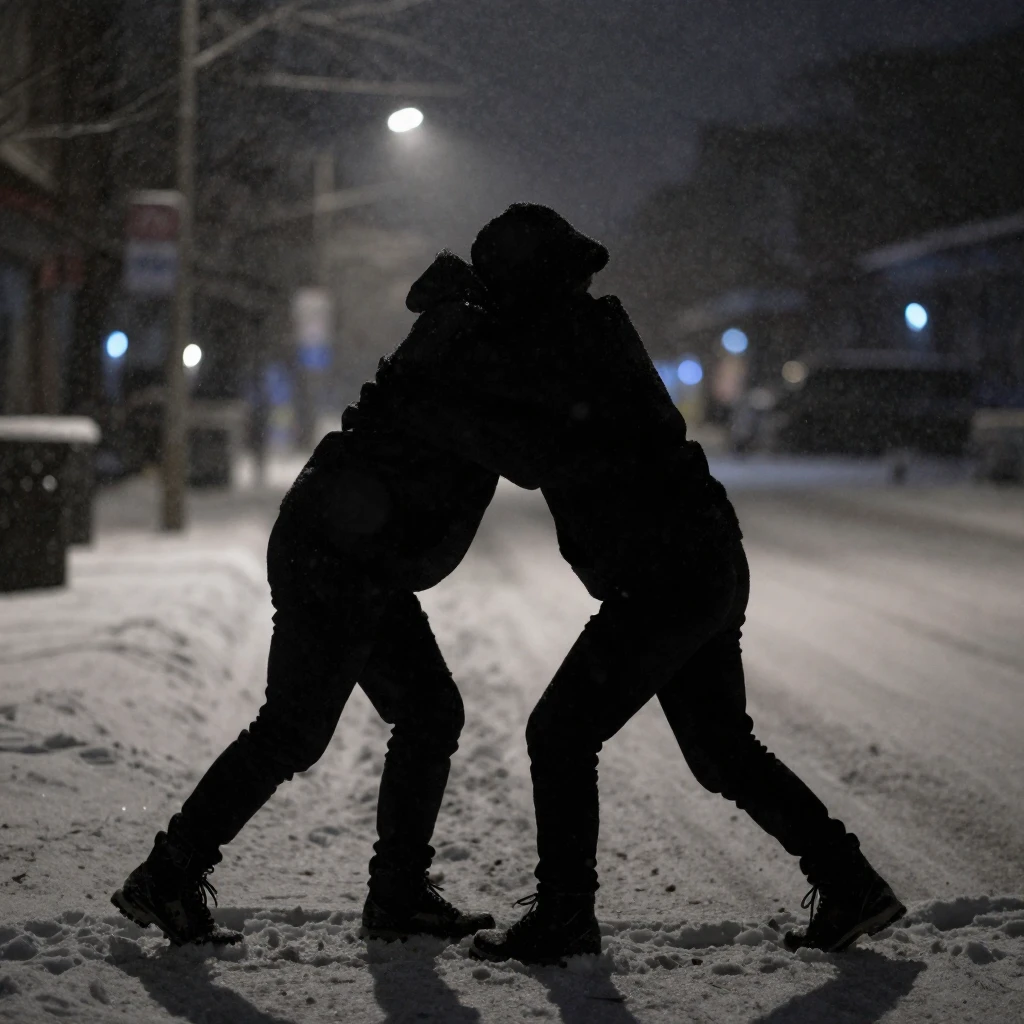 A subtle, almost abstract silhouette of a figure in a hoodie...