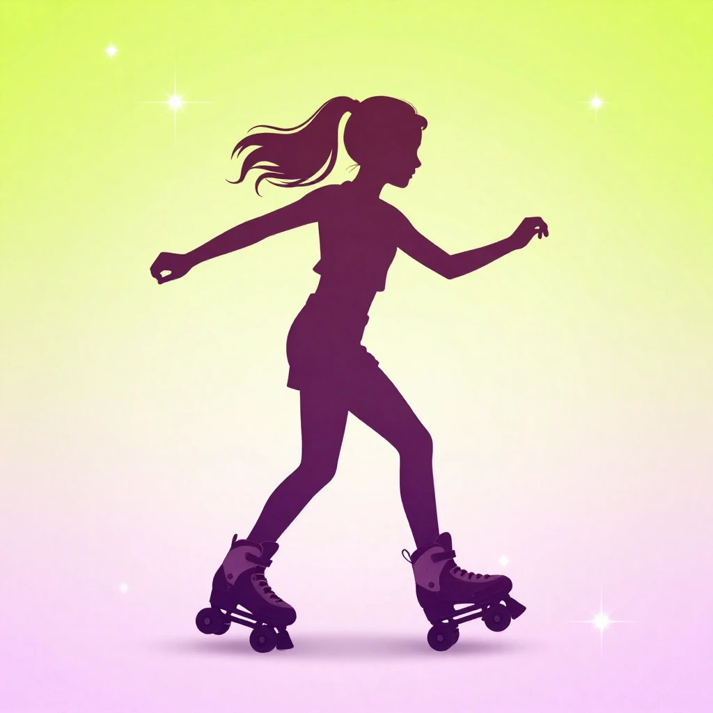 A vibrant silhouette of a young girl actively dancing and ro...