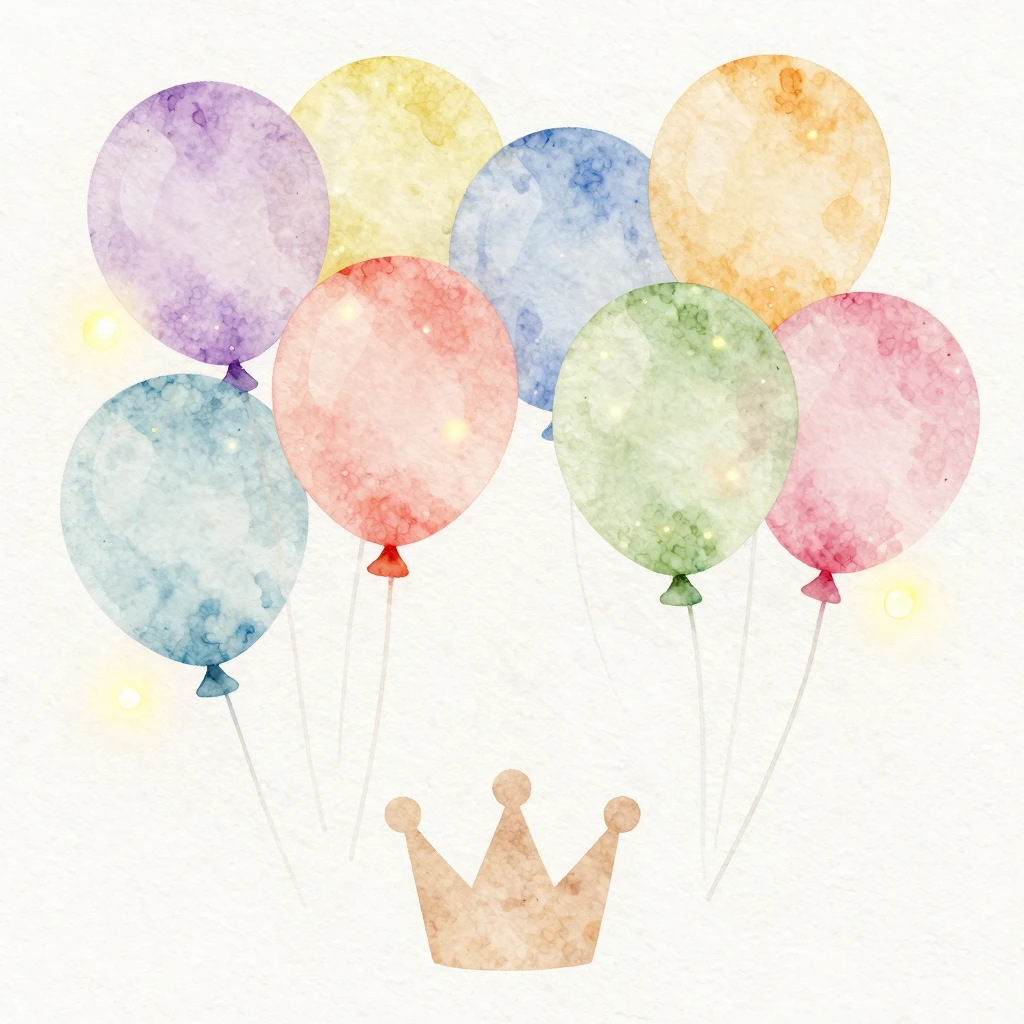 Watercolor style. A soft, dreamy scene celebrating a baby. F...