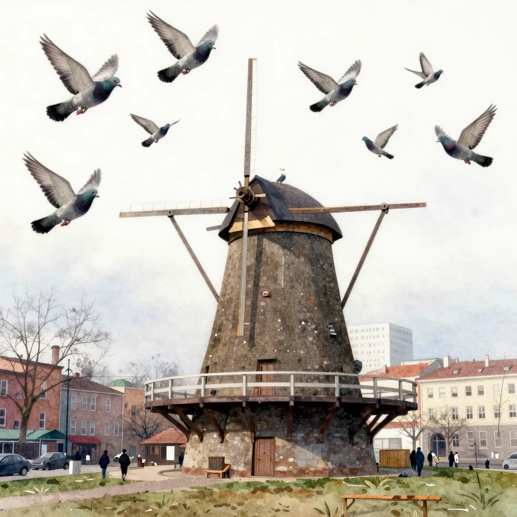 An old mill as the central focus in an urban setting, with a...