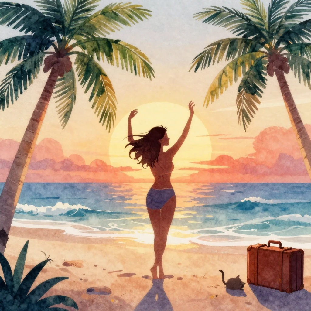 A vibrant watercolor illustration of a silhouette of a woman...