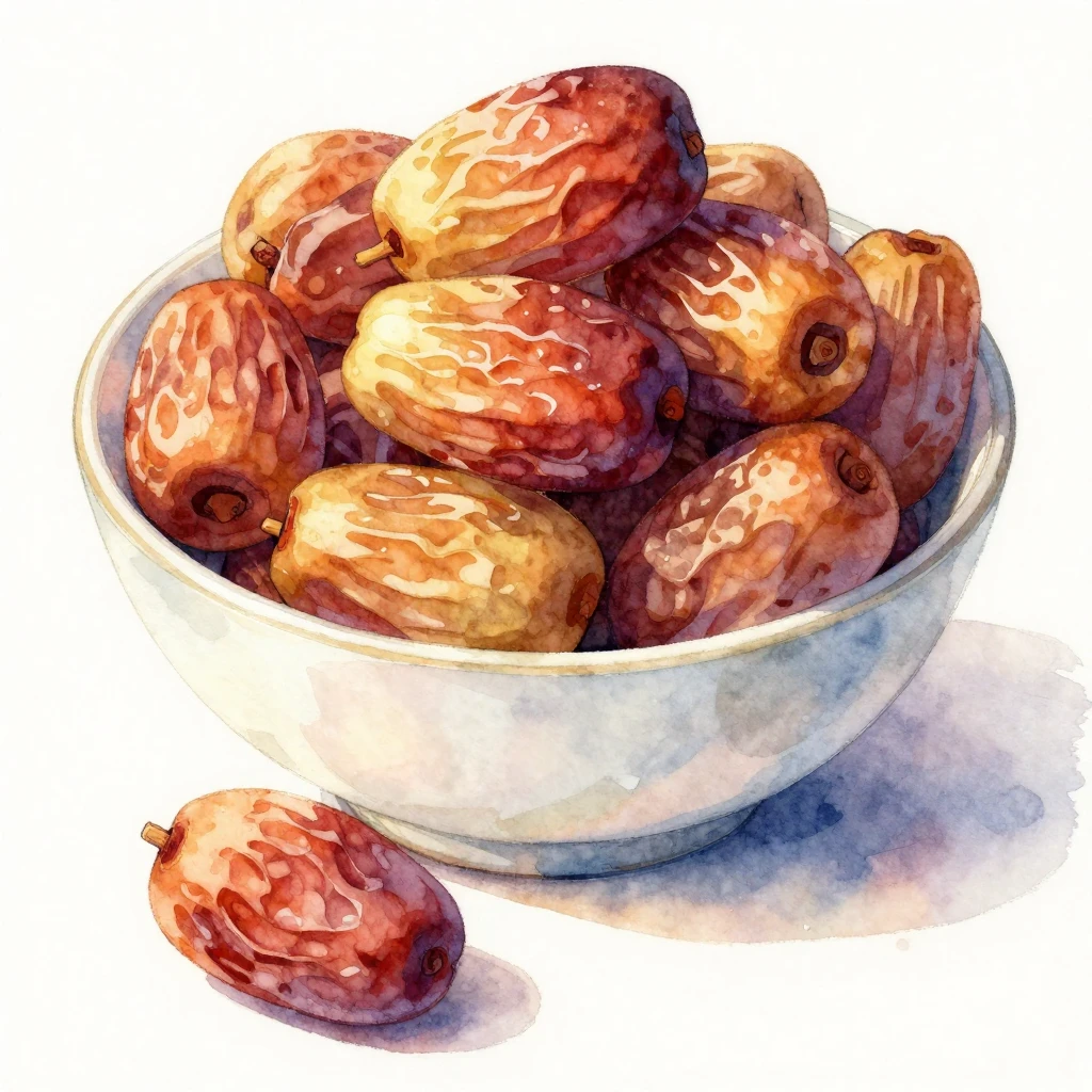 A close-up watercolor painting of a bowl filled with fresh, ...