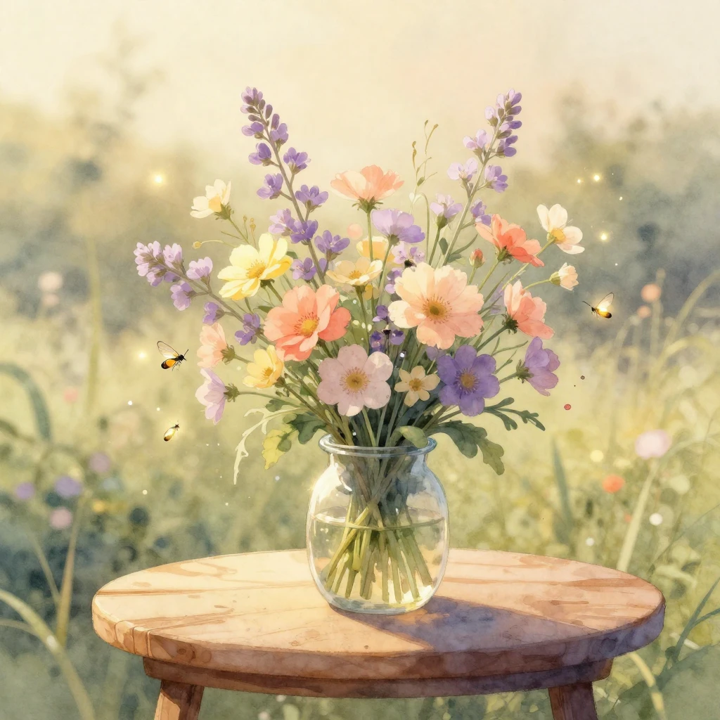 A beautiful and warm watercolor illustration of a delicate b...