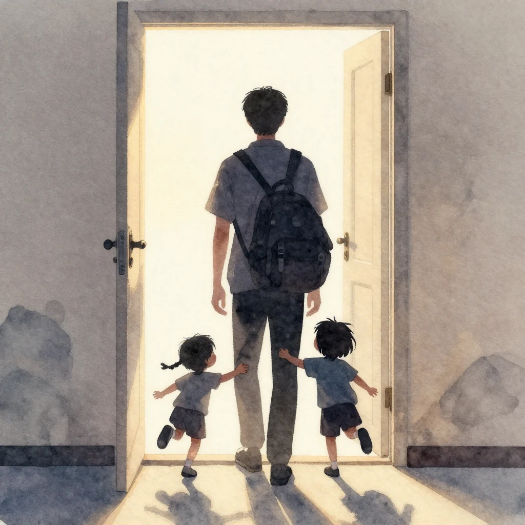 A minimalist watercolor depiction of a person's silhouette, ...