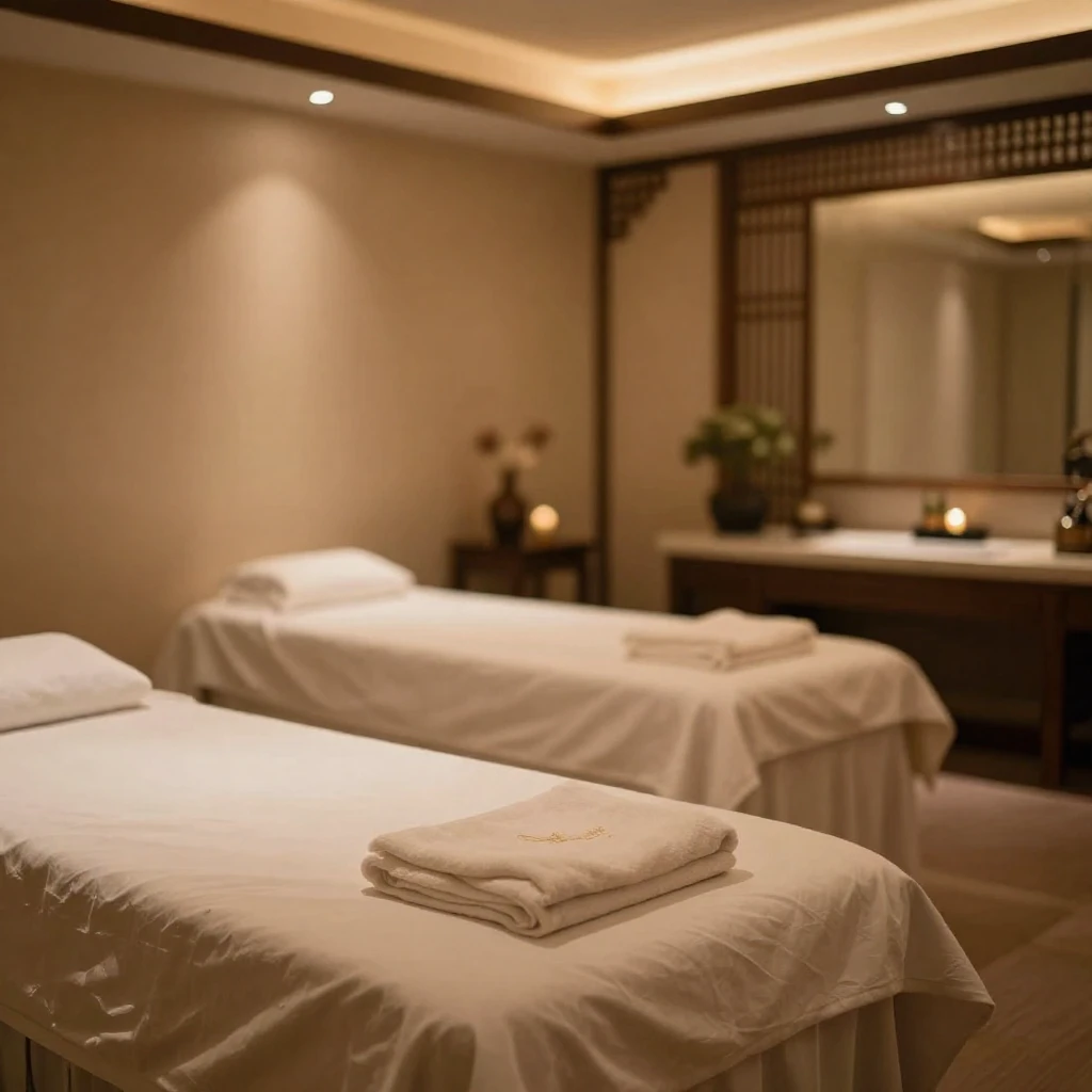 A blurred background depicting the serene and elegant interi...