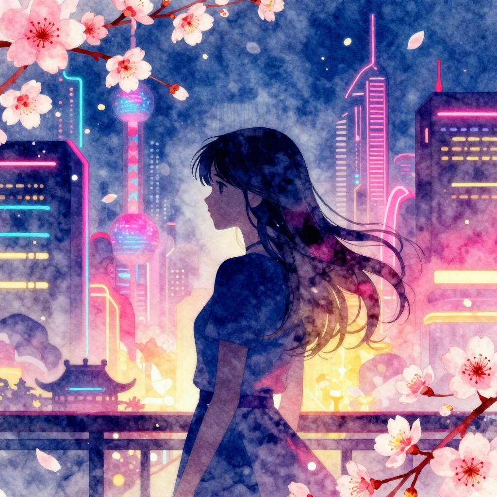 Vibrant watercolor style. Synthwave album art for a birthday...