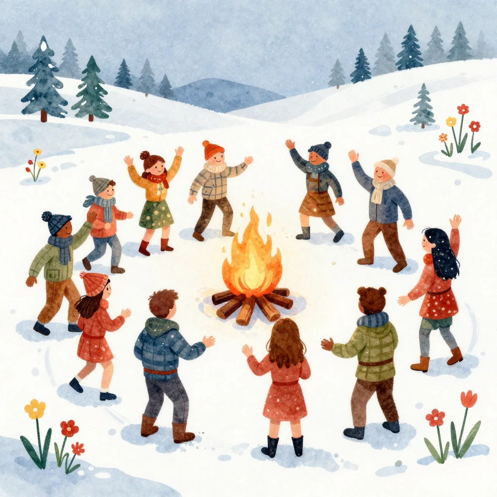 A vibrant watercolor illustration depicting a scene of peopl...