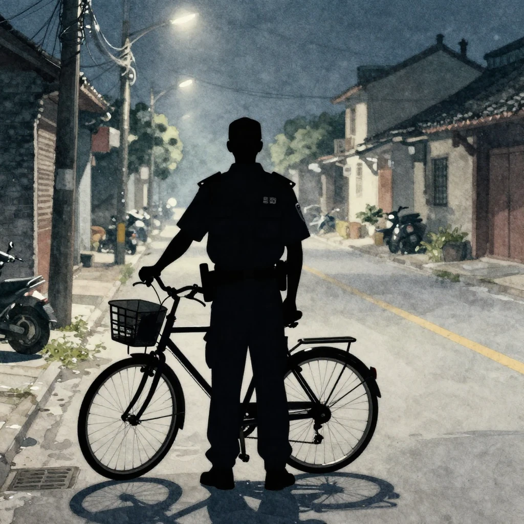 A dark silhouette of a security guard standing next to a bic...