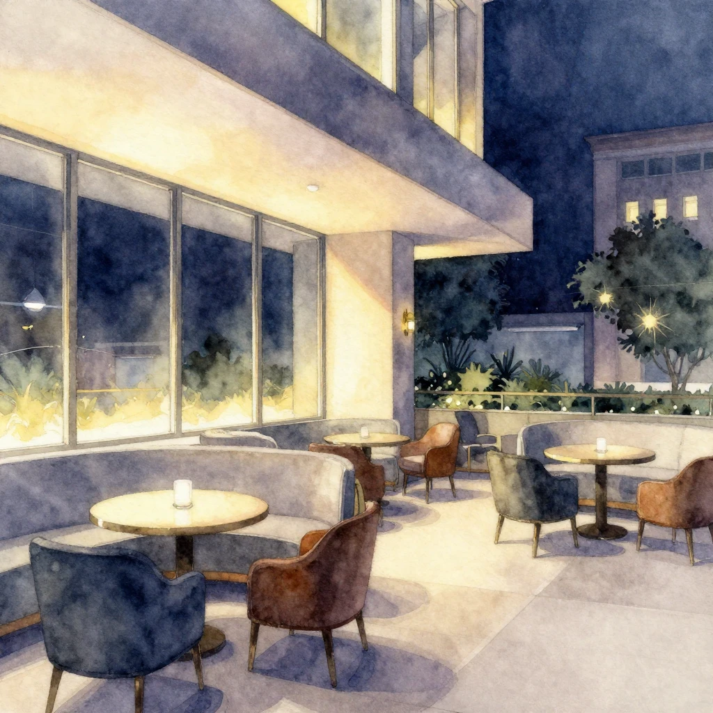 A detailed watercolor painting depicting a sophisticated mod...