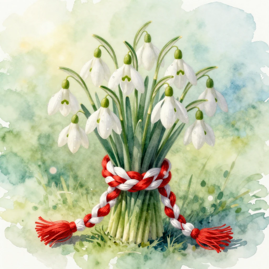 A delicate watercolor painting featuring a beautiful bouquet...