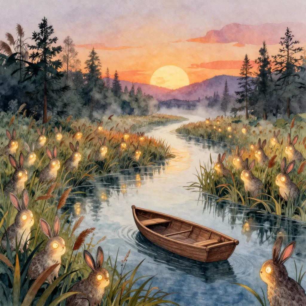 A whimsical, folk art illustration of mysterious animals. Hu...