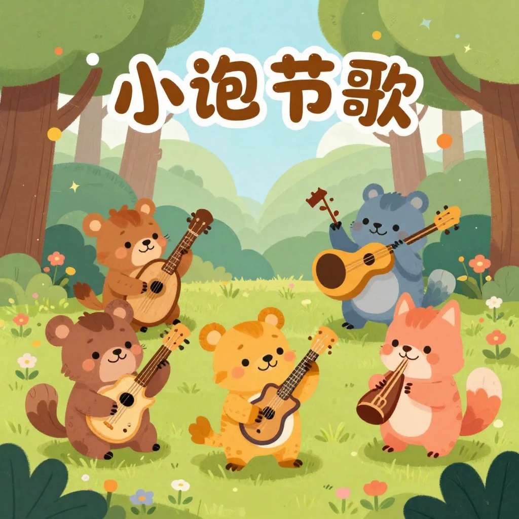 A vibrant and playful children's song album cover illustrati...