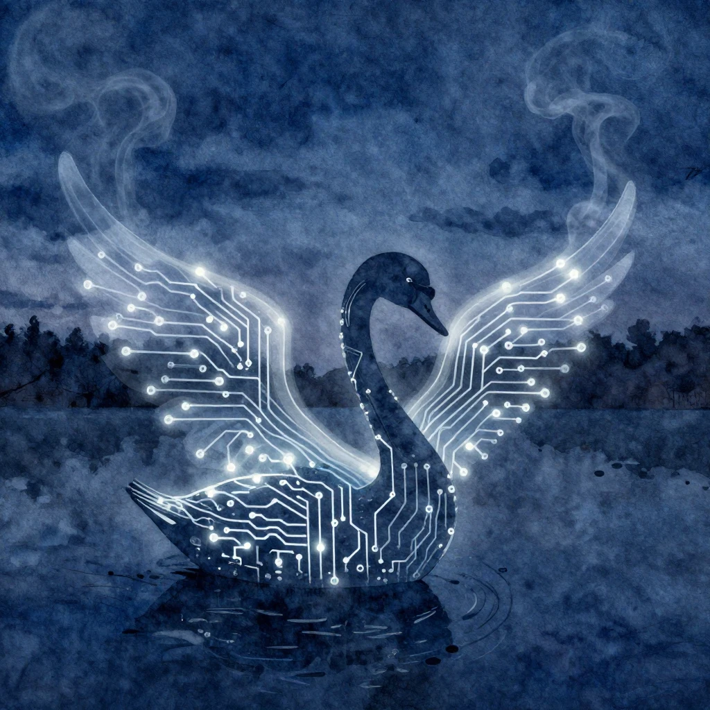 Watercolor style painting of a lone swan silhouette made of ...