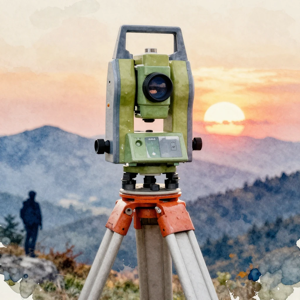 Watercolor style digital art of a professional geodetic tota...