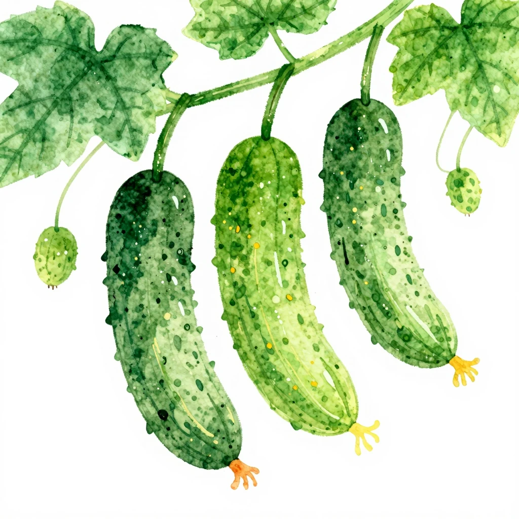 Vibrant watercolor folk art illustration of several green cu...