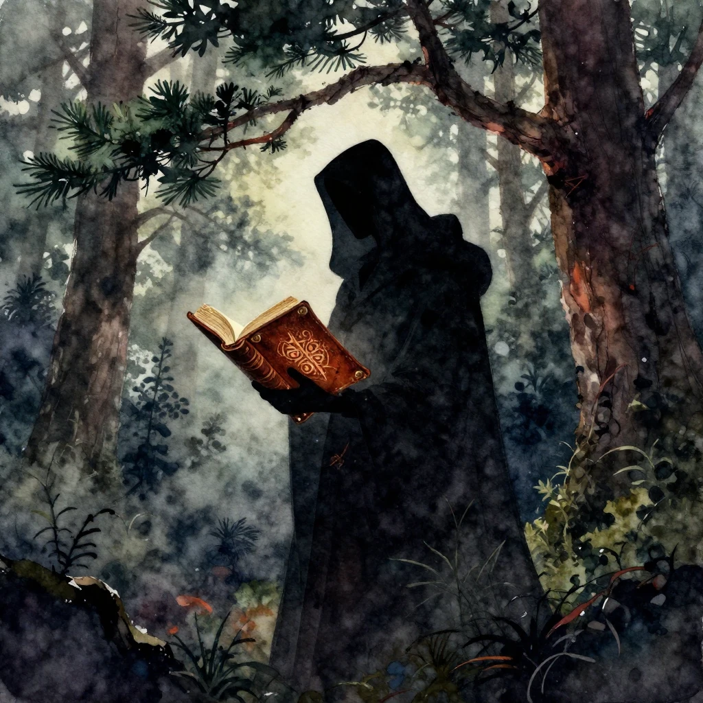 A vibrant watercolor painting in a dark fantasy style. A sha...