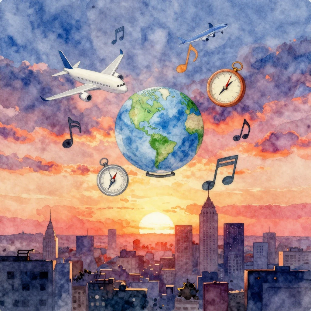 A watercolor and digital art fusion showcasing various trave...