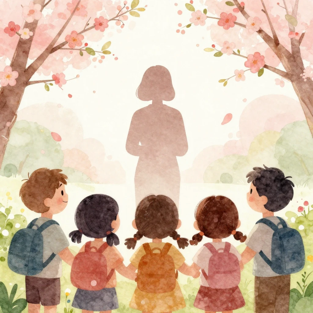 A heartwarming watercolor illustration depicting a silhouett...