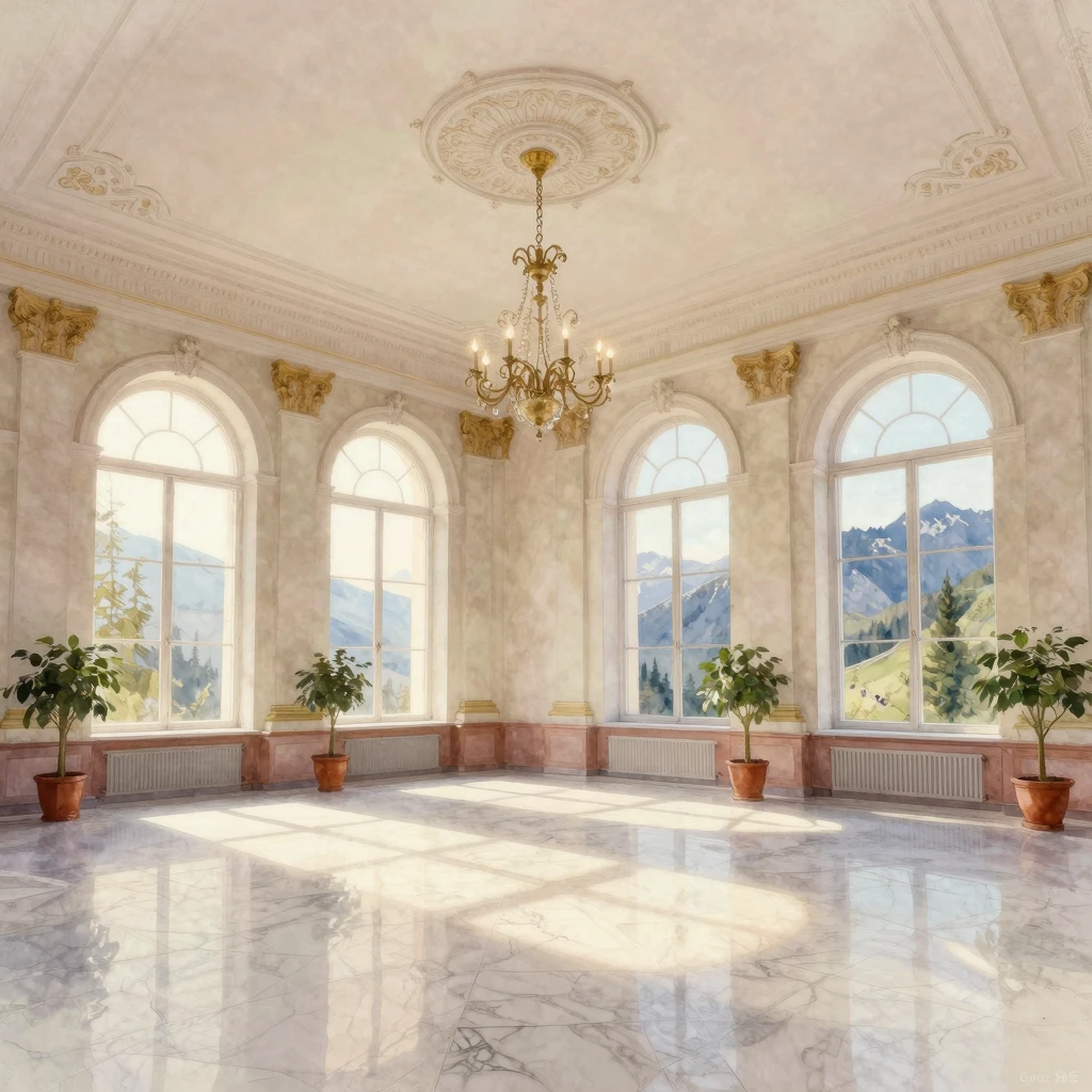 Interior of a 19th-century grand sanatorium hall with high c...