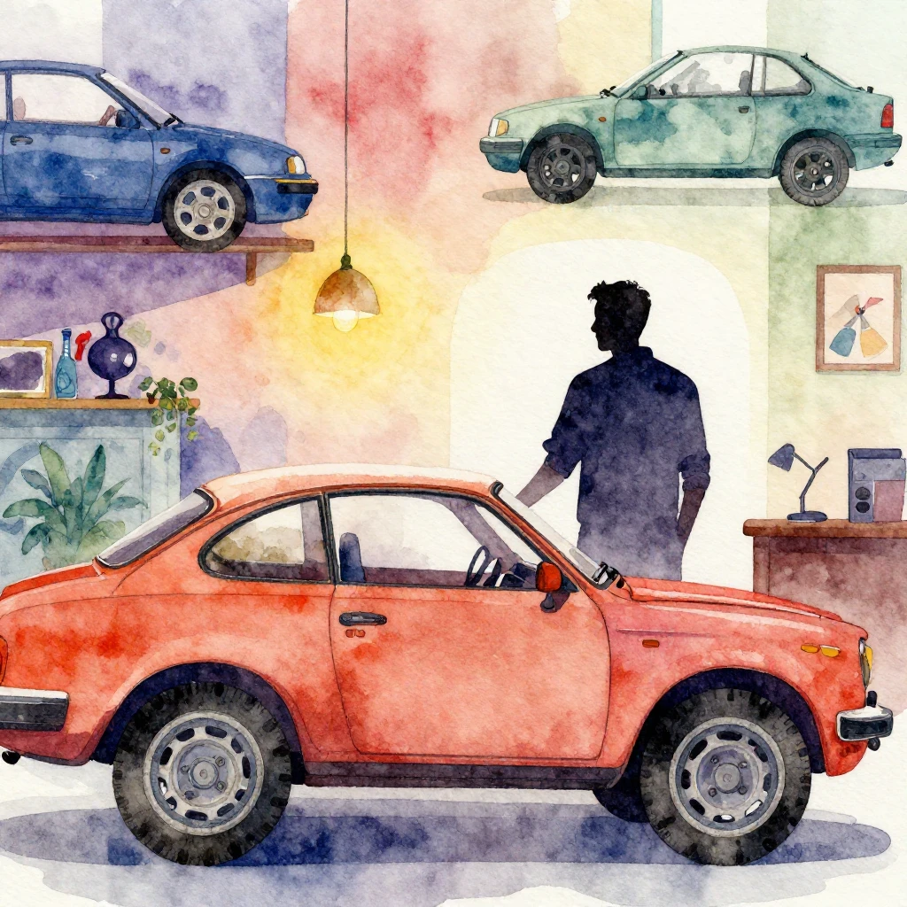 Vibrant watercolor style. Car parts integrated into a celebr...