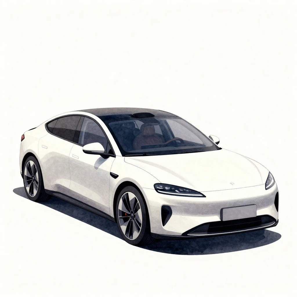 A minimalist watercolor illustration of a sleek modern car, ...