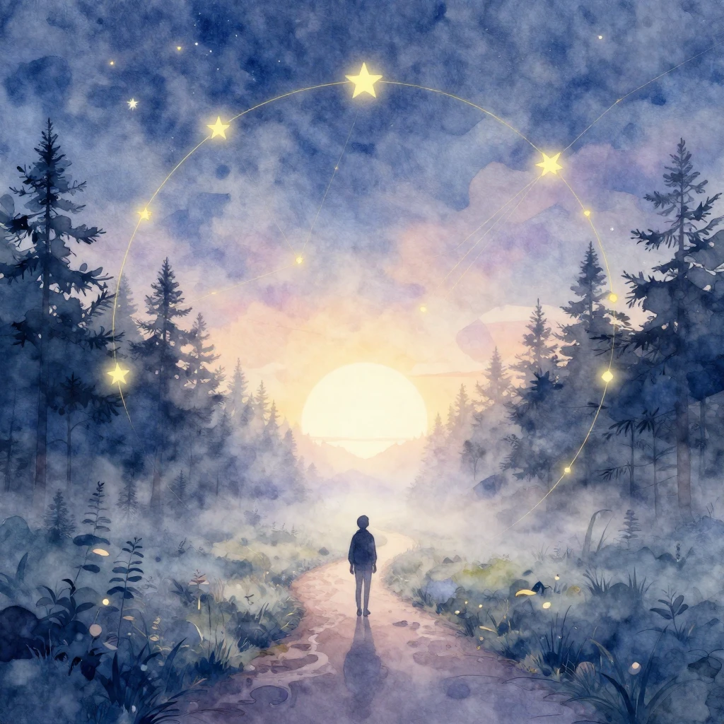 A winding path through a very misty, dreamlike forest, leadi...