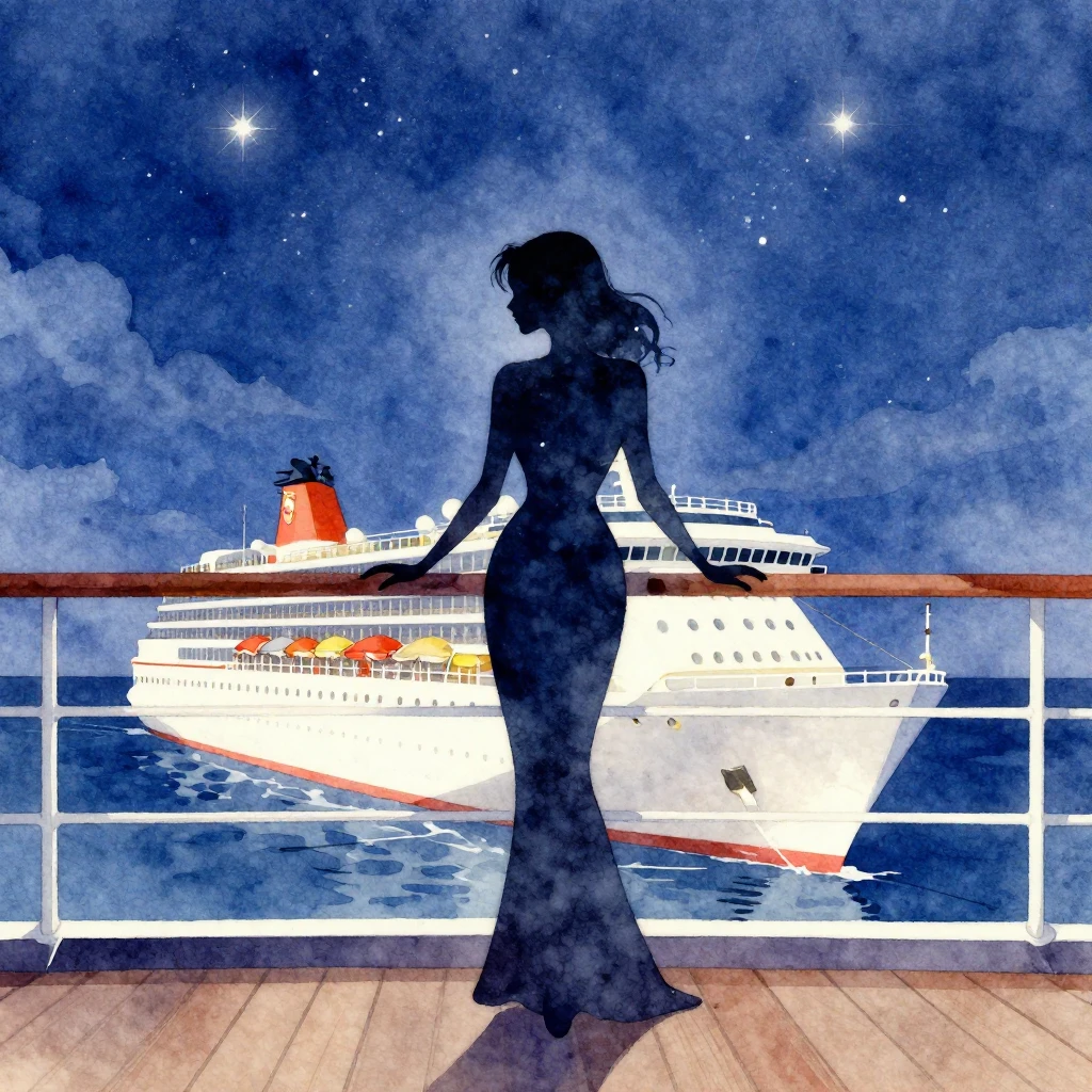 Vibrant watercolor style. A silhouette of a woman with a cap...