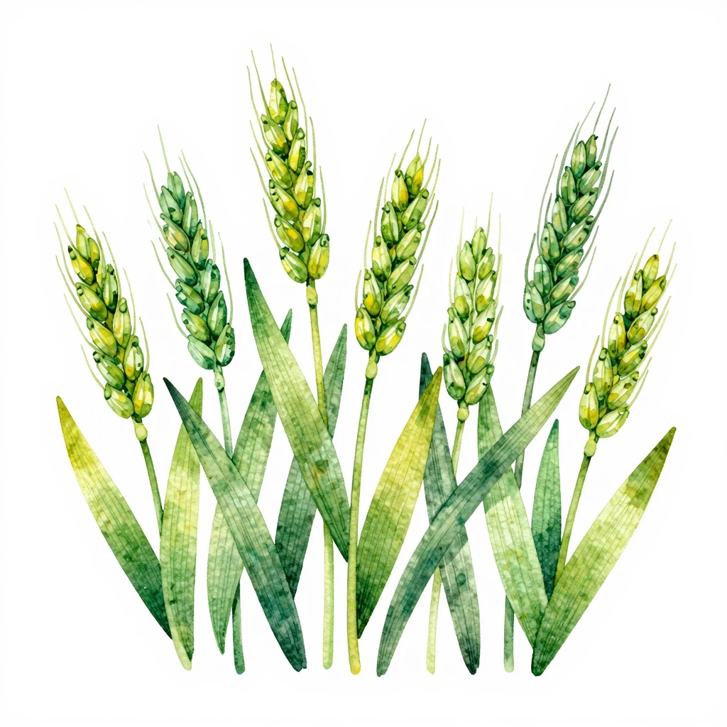 Vibrant watercolor painting of fresh green wheat sprouts, ar...