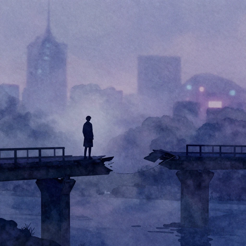 A lonely silhouette of a person standing on one side of a br...