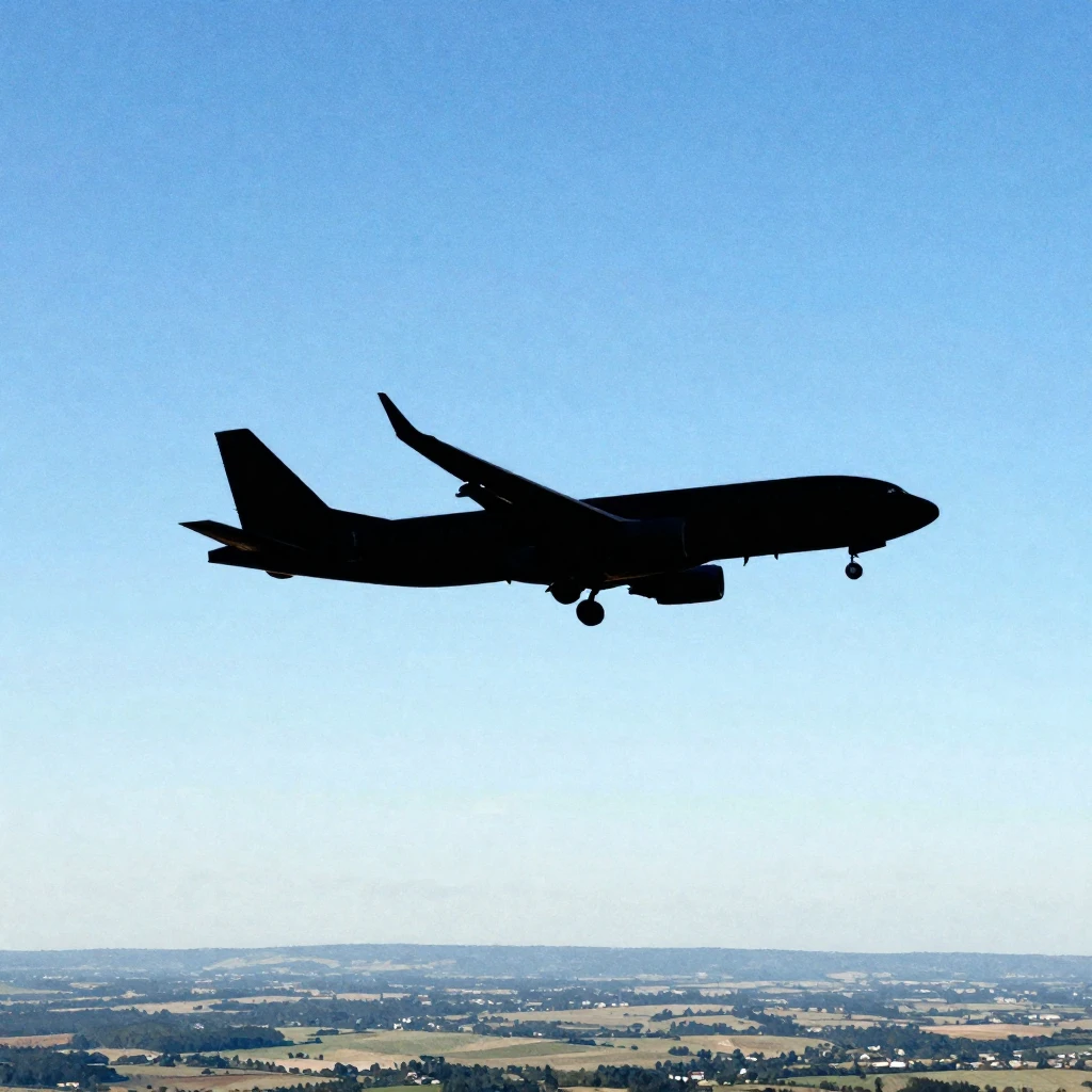 A clear, sharp silhouette of a single airplane flying agains...