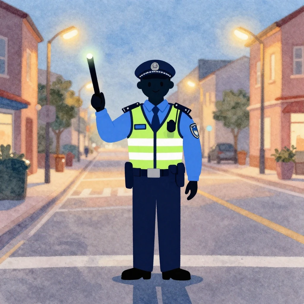 A friendly silhouette of a traffic inspector holding a glowi...
