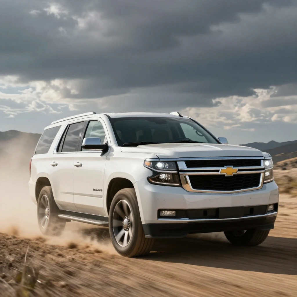 A powerful SUV, like a Chevrolet Tahoe, in dynamic motion, w...