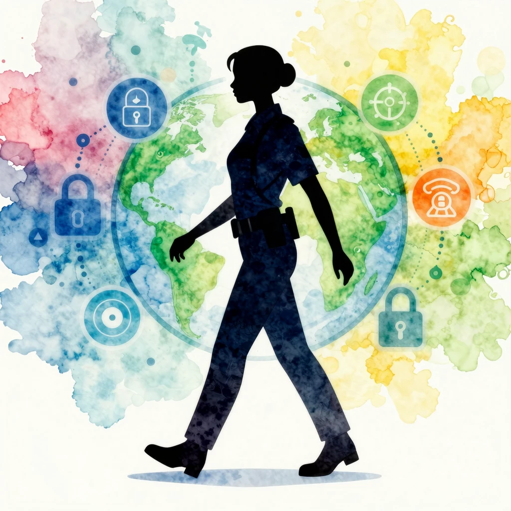 Vibrant watercolor style, sleek silhouette of a young agent ...