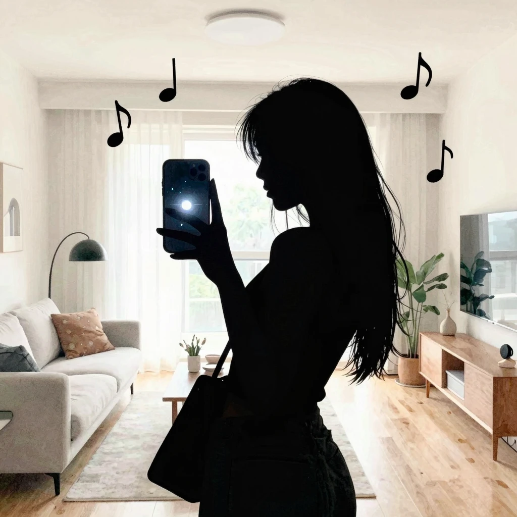 Watercolor style. Silhouette of a girl holding a phone, taki...