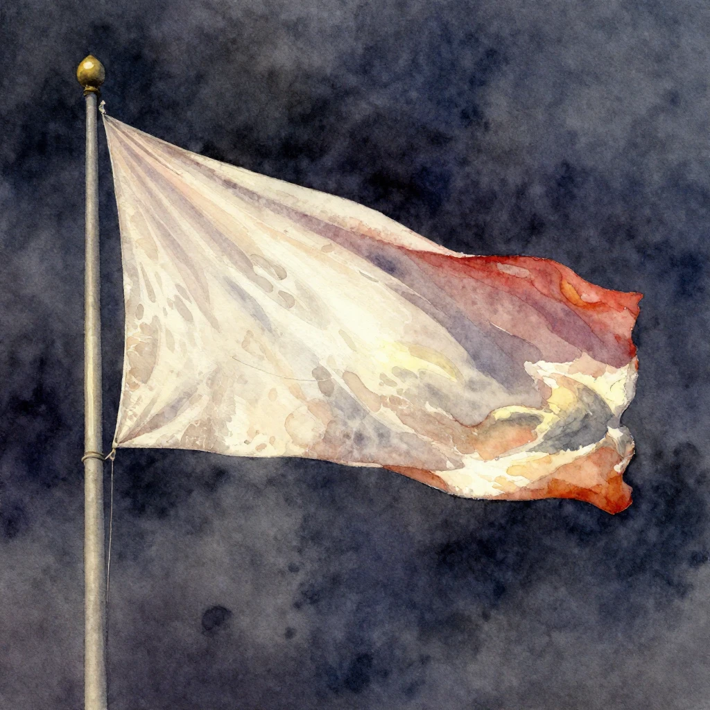Vibrant watercolor painting of a lone, worn banner, subtly i...
