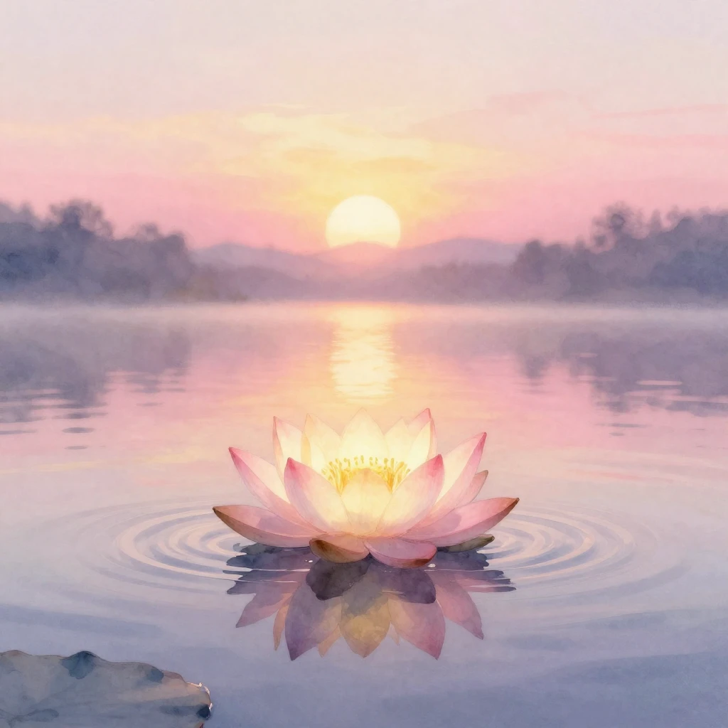 A beautiful watercolor painting of a single glowing lotus fl...