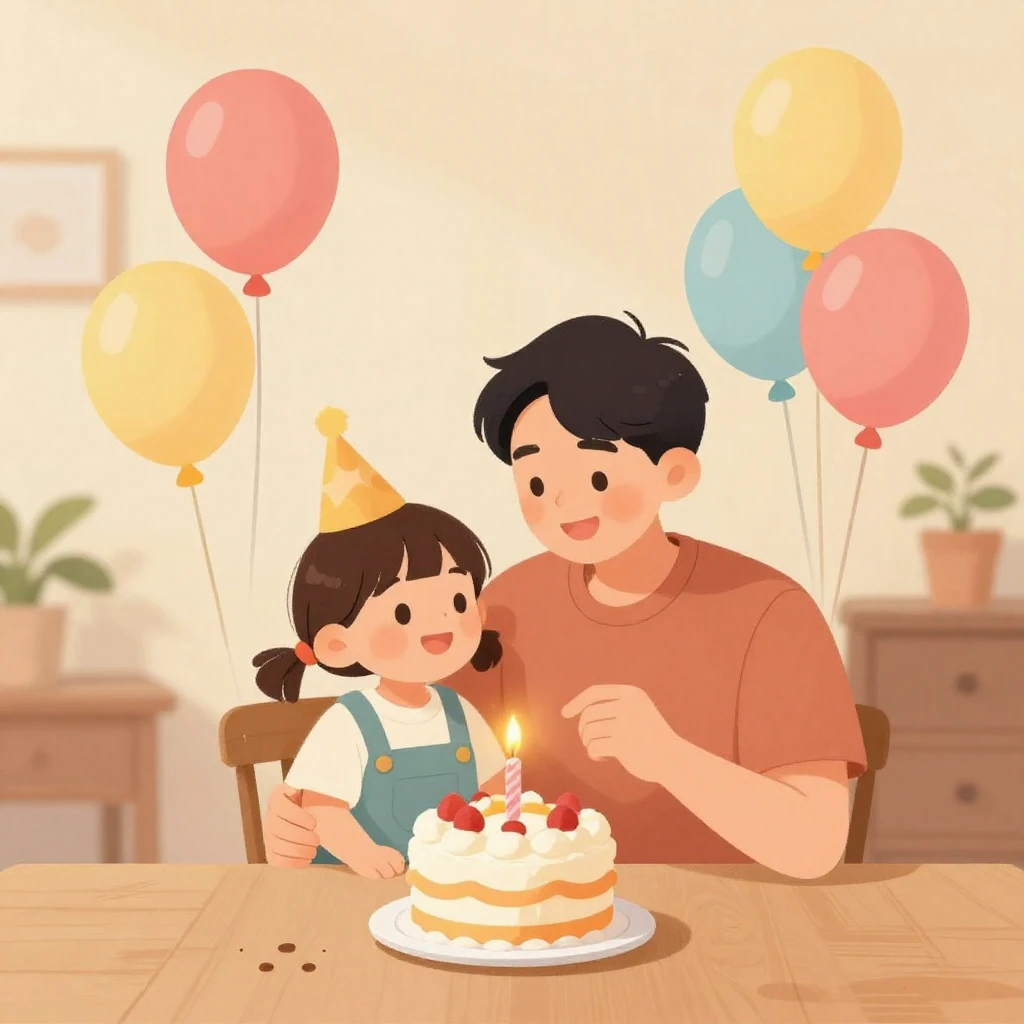 A warm, illustrative scene of a father and child celebrating...