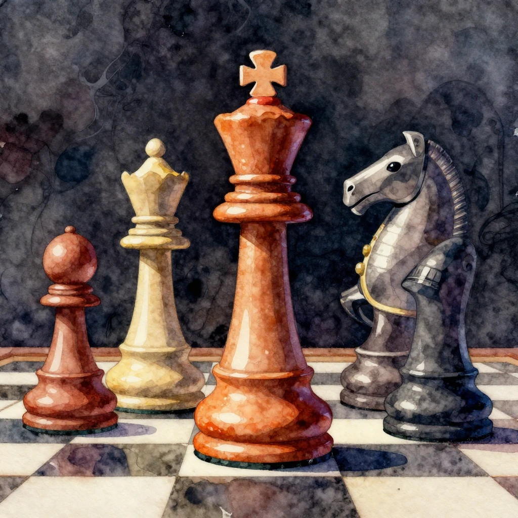 A majestic chess king, a graceful queen, and a powerful knig...