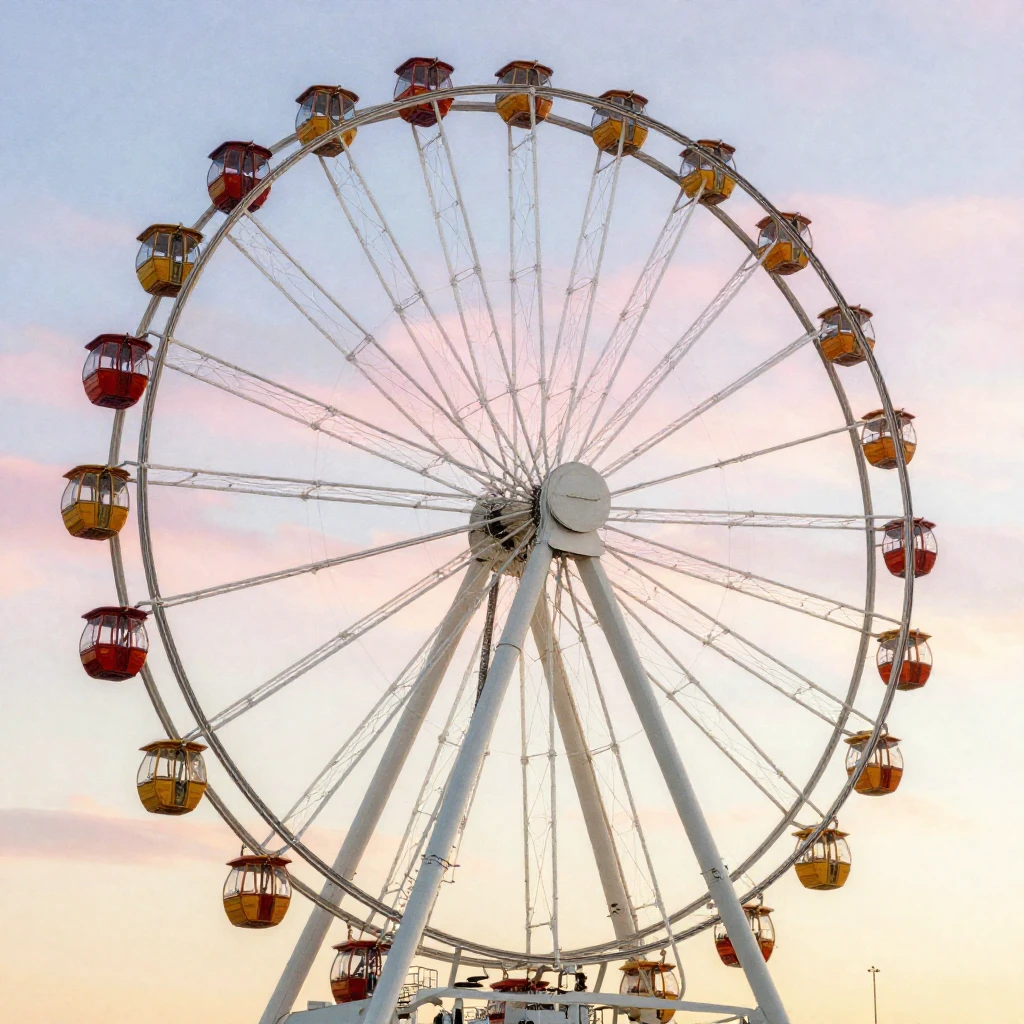 A watercolor and vector art style image of a large Ferris wh...