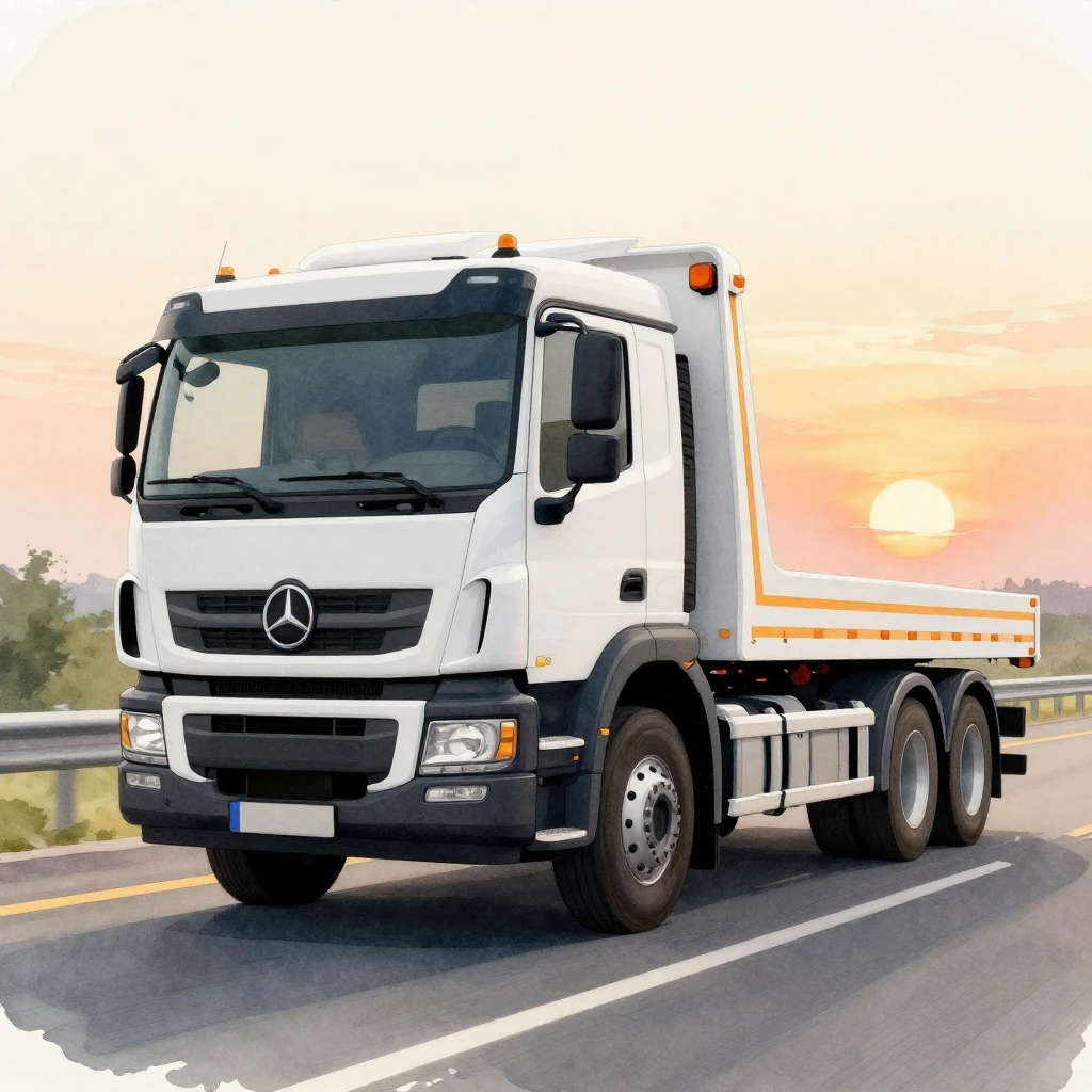 A sleek, powerful modern tow truck, detailed and prominent, ...