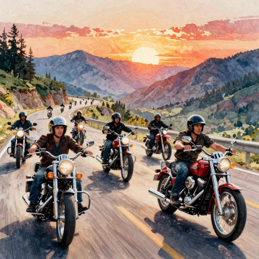 Vibrant watercolor style rock concert poster for a motorcycl...