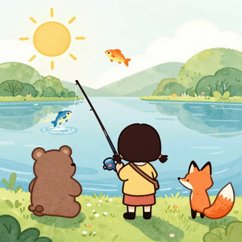 A cute cartoon illustration in a vibrant watercolor style. A...