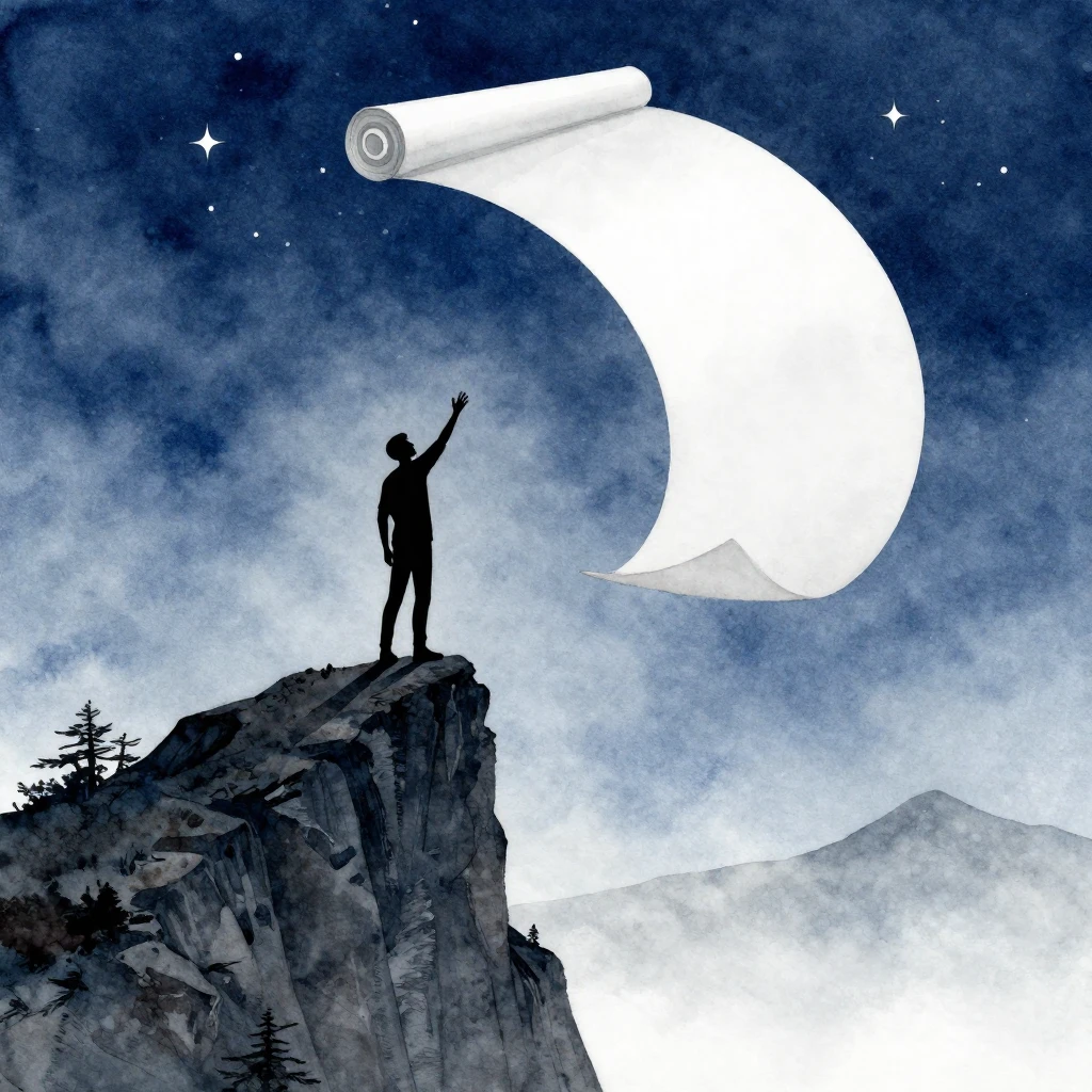 Watercolor style. A silhouette of a tall man standing on the...